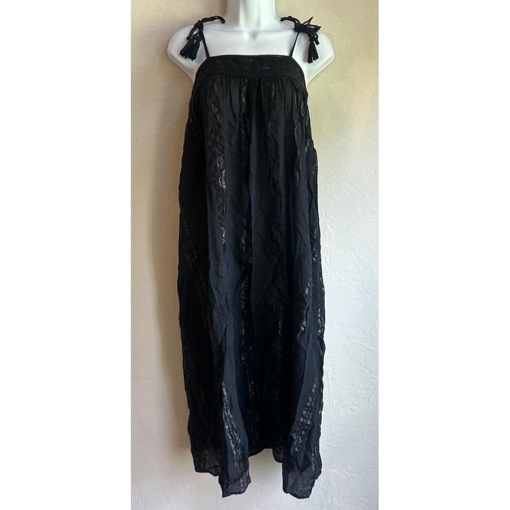 Kos Resort Black Metallic Striped Sundress Midi Coverup Dress S Beach Bohemian